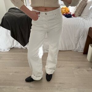 Madewell Mid Rise White Straight Leg Baggy Jeans